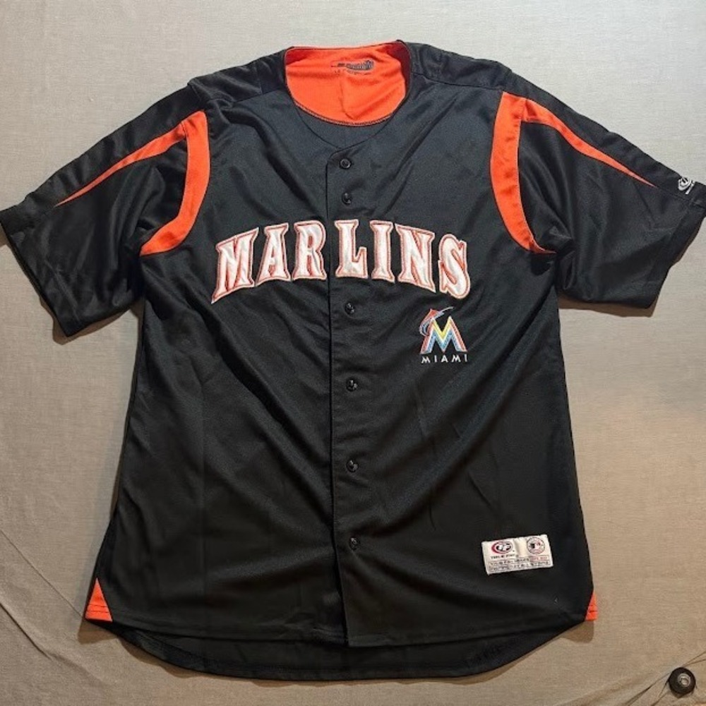 Miami Marlins Baseball Jersey Black Orange Majestic MLB Official Size L True Fan